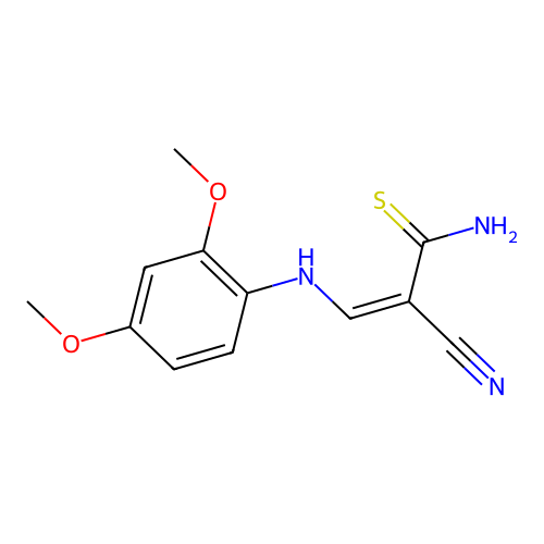 (2Z)-2-cyano-3-[(2,4-dimethoxyphenyl)amino]prop-2-enethioamide structure