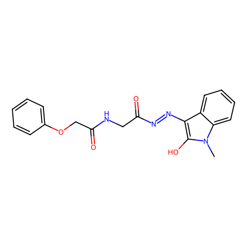 (Z)-N-(2-(2-(1-methyl-2-oxoindolin-3-ylidene)hydrazinyl)-2-oxoethyl)-2-phenoxyacetamide structure