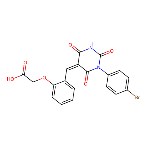 2-[2-[[1-(4-bromophenyl)-2,4,6-trioxo-1,3-diazinan-5-ylidene]methyl]phenoxy]acetic Acid structure