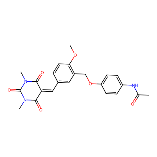 N-[4-[[5-[(1,3-dimethyl-2,4,6-trioxo-1,3-diazinan-5-ylidene)methyl]-2-methoxyphenyl]methoxy]phenyl]acetamide structure