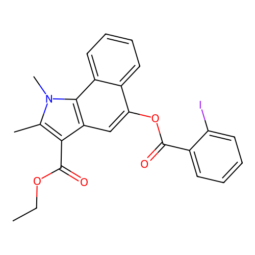 ethyl 5-(2-iodobenzoyl)oxy-1,2-dimethylbenzo[g]indole-3-carboxylate structure
