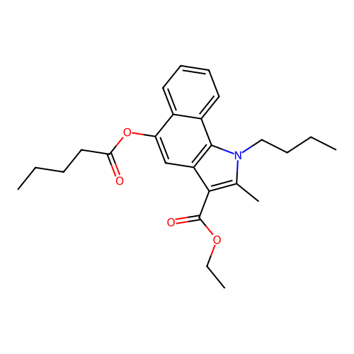 Ethyl 1-butyl-2-methyl-5-pentanoyloxybenzo[g]indole-3-carboxylate structure