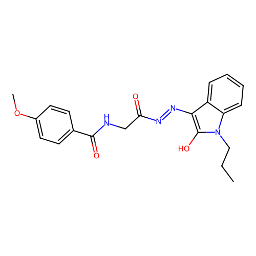 (E)-4-methoxy-N-(2-oxo-2-(2-(2-oxo-1-propylindolin-3-ylidene)hydrazinyl)ethyl)benzamide structure