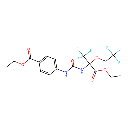 ethyl 4-({[3-ethoxy-1,1,1-trifluoro-3-oxo-2-(2,2,2-trifluoroethoxy)propan-2-yl]carbamoyl}amino)benzoate structure