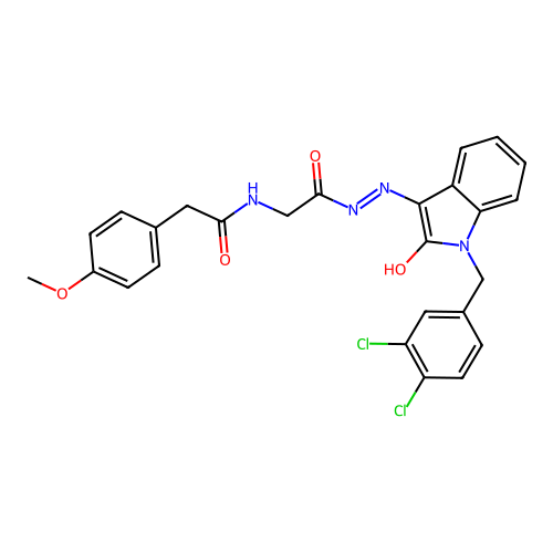 (Z)-N-(2-(2-(1-(3,4-dichlorobenzyl)-2-oxoindolin-3-ylidene)hydrazinyl)-2-oxoethyl)-2-(4-methoxyphenyl)acetamide structure