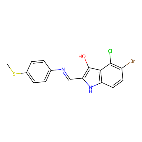 (Z)-5-bromo-4-chloro-2-(((4-(methylthio)phenyl)amino)methylene)indolin-3-one structure