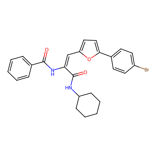 N-[2-[5-(4-bromophenyl)-2-furyl]-1-(cyclohexylcarbamoyl)ethenyl]benzamide structure