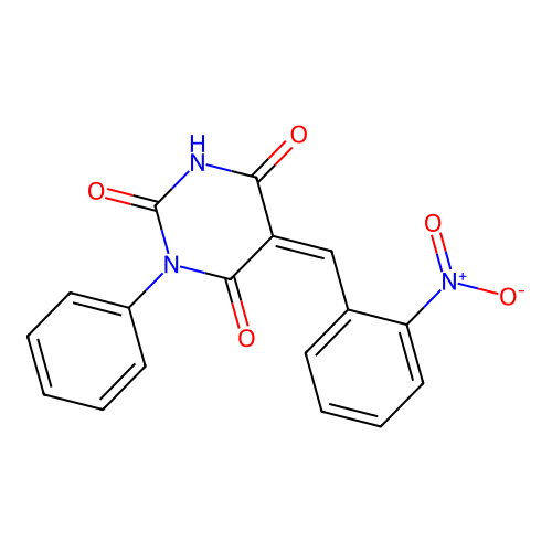 (5Z)-6-hydroxy-5-(2-nitrobenzylidene)-3-phenylpyrimidine-2,4(3H,5H)-dione structure