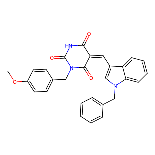 (5Z)-5-[(1-benzylindol-3-yl)methylidene]-1-[(4-methoxyphenyl)methyl]-1,3-diazinane-2,4,6-trione structure