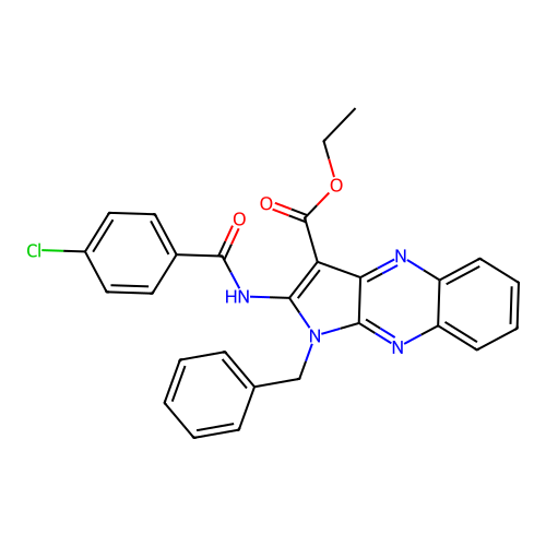 ethyl 1-benzyl-2-(4-chlorobenzamido)-1H-pyrrolo[2,3-b]quinoxaline-3-carboxylate structure
