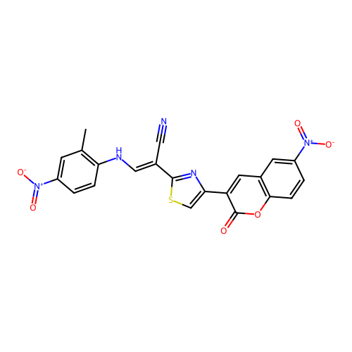 (2E)-3-[(2-methyl-4-nitrophenyl)amino]-2-[4-(6-nitro-2-oxo-2H-chromen-3-yl)-1,3-thiazol-2-yl]prop-2-enenitrile structure