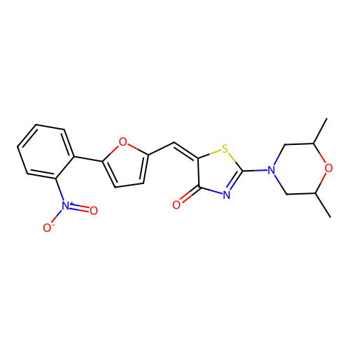 (5E)-2-(2,6-dimethylmorpholin-4-yl)-5-{[5-(2-nitrophenyl)furan-2-yl]methylidene}-1,3-thiazol-4(5H)-one structure