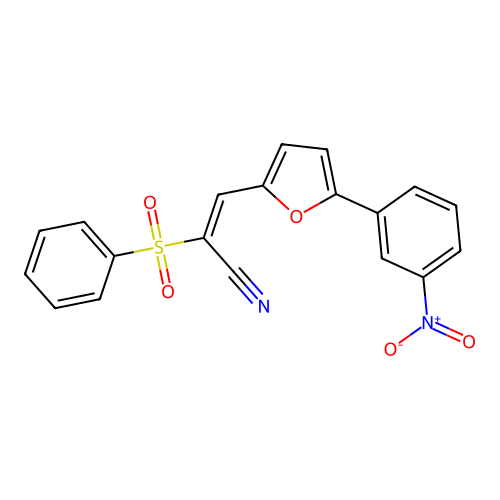 (2E)-3-[5-(3-nitrophenyl)furan-2-yl]-2-(phenylsulfonyl)prop-2-enenitrile structure