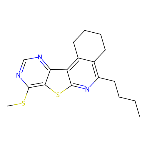 5-butyl-8-(methylthio)-1,2,3,4-tetrahydropyrimido[4',5':4,5]thieno[2,3-c]isoquinoline structure