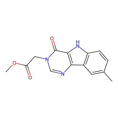 methyl (8-methyl-4-oxo-4,5-dihydro-3H-pyrimido[5,4-b]indol-3-yl)acetate structure