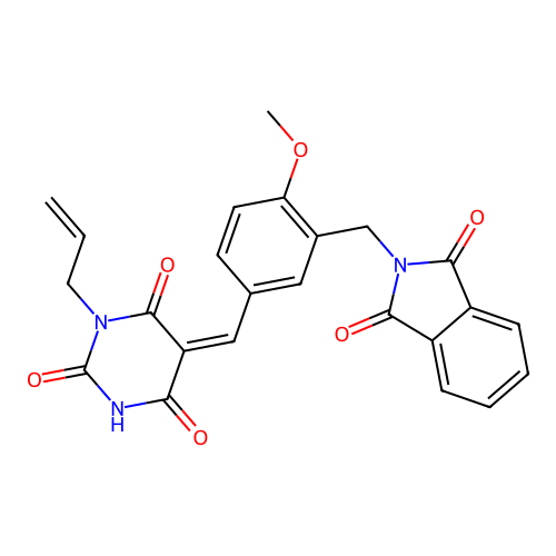 (5Z)-5-[[3-[(1,3-dioxoisoindol-2-yl)methyl]-4-methoxyphenyl]methylidene]-1-prop-2-enyl-1,3-diazinane-2,4,6-trione structure