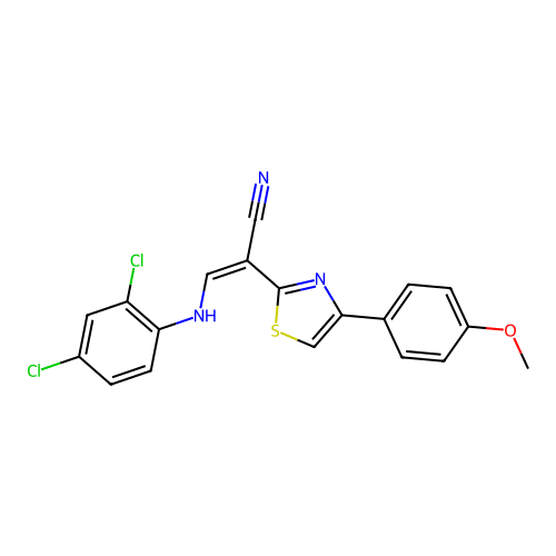 (2Z)-3-[(2,4-dichlorophenyl)amino]-2-[4-(4-methoxyphenyl)-1,3-thiazol-2-yl]prop-2-enenitrile structure