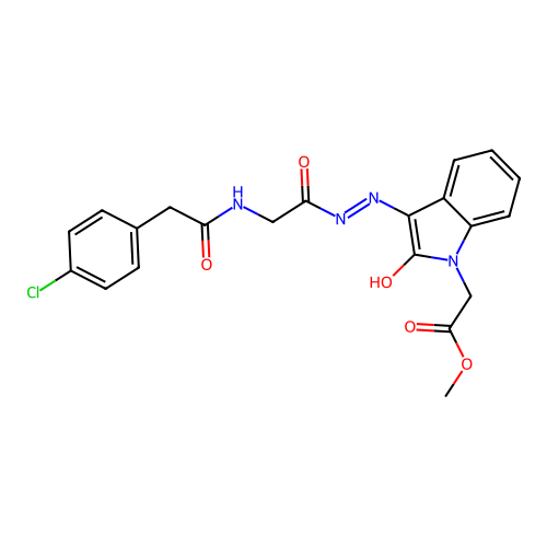 methyl {(3Z)-3-[2-({[(4-chlorophenyl)acetyl]amino}acetyl)hydrazinylidene]-2-oxo-2,3-dihydro-1H-indol-1-yl}acetate structure