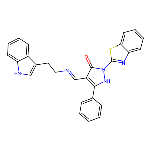 (4E)-1-(1,3-BENZOTHIAZOL-2-YL)-4-({[2-(1H-INDOL-3-YL)ETHYL]AMINO}METHYLIDENE)-3-PHENYL-4,5-DIHYDRO-1H-PYRAZOL-5-ONE structure
