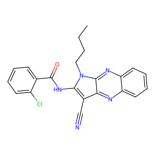 N-(1-butyl-3-cyanopyrrolo[3,2-b]quinoxalin-2-yl)-2-chlorobenzamide structure