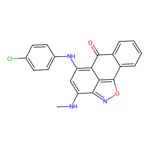 5-((4-chlorophenyl)amino)-3-(methylamino)-6H-anthra[1,9-cd]isoxazol-6-one structure