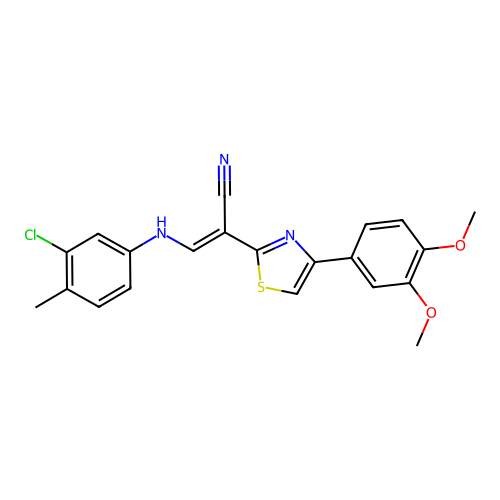 (E)-3-((3-chloro-4-methylphenyl)amino)-2-(4-(3,4-dimethoxyphenyl)thiazol-2-yl)acrylonitrile structure
