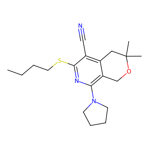 6-(BUTYLSULFANYL)-3,3-DIMETHYL-8-(PYRROLIDIN-1-YL)-1H,3H,4H-PYRANO[3,4-C]PYRIDINE-5-CARBONITRILE structure