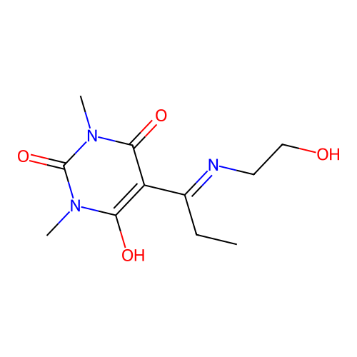 5-[1-(2-hydroxyethylamino)propylidene]-1,3-dimethyl-1,3-diazinane-2,4,6-trione structure