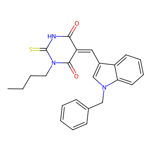 (5Z)-5-[(1-benzylindol-3-yl)methylidene]-1-butyl-2-sulfanylidene-1,3-diazinane-4,6-dione structure
