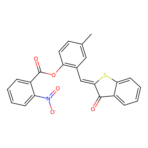 (Z)-4-methyl-2-((3-oxobenzo[b]thiophen-2(3H)-ylidene)methyl)phenyl 2-nitrobenzoate structure
