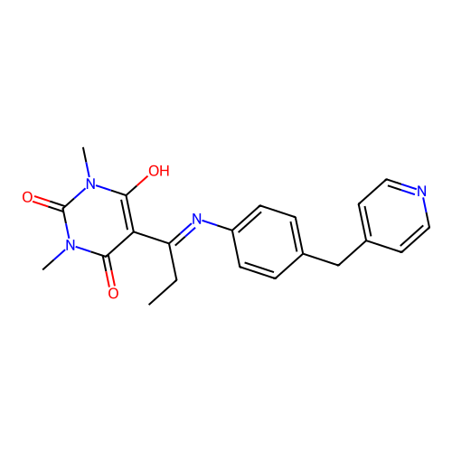 1,3-dimethyl-5-[1-[4-(pyridin-4-ylmethyl)anilino]propylidene]-1,3-diazinane-2,4,6-trione structure
