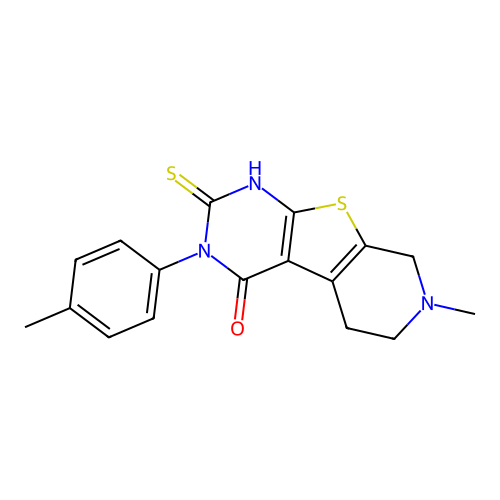 7-methyl-2-thioxo-3-(p-tolyl)-2,3,5,6,7,8-hexahydropyrido[4',3':4,5]thieno[2,3-d]pyrimidin-4(1H)-one structure