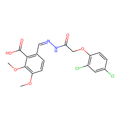 (Z)-6-((2-(2-(2,4-dichlorophenoxy)acetyl)hydrazono)methyl)-2,3-dimethoxybenzoic acid structure