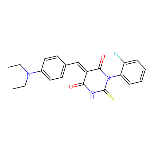 (5E)-5-[[4-(diethylamino)phenyl]methylidene]-1-(2-fluorophenyl)-2-sulfanylidene-1,3-diazinane-4,6-dione structure