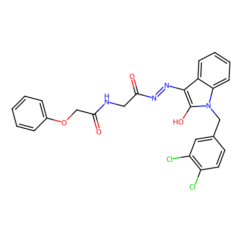 (Z)-N-(2-(2-(1-(3,4-dichlorobenzyl)-2-oxoindolin-3-ylidene)hydrazinyl)-2-oxoethyl)-2-phenoxyacetamide structure