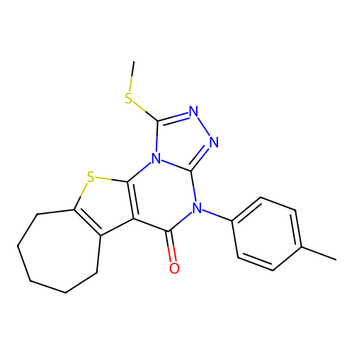 1-(methylthio)-4-(p-tolyl)-7,8,9,10-tetrahydro-4H-cyclohepta[4,5]thieno[3,2-e][1,2,4]triazolo[4,3-a]pyrimidin-5(6H)-one structure