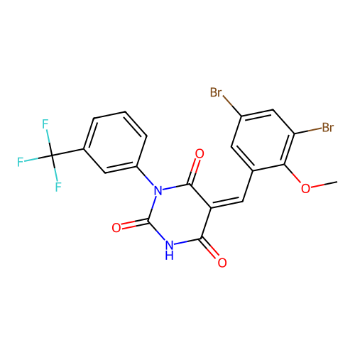 (5Z)-5-(3,5-dibromo-2-methoxybenzylidene)-6-hydroxy-3-[3-(trifluoromethyl)phenyl]pyrimidine-2,4(3H,5H)-dione structure