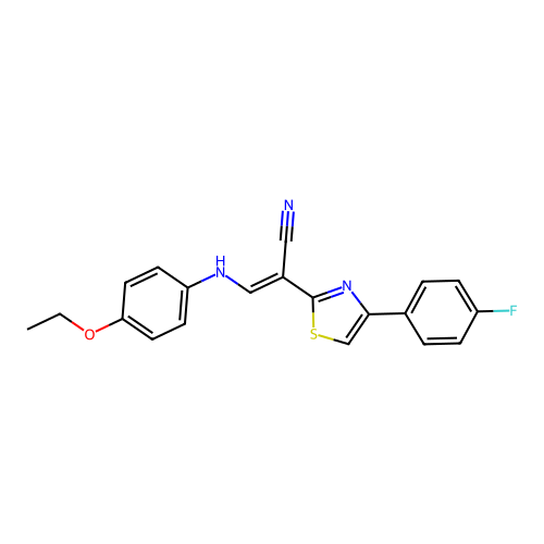 (E)-3-((4-ethoxyphenyl)amino)-2-(4-(4-fluorophenyl)thiazol-2-yl)acrylonitrile structure