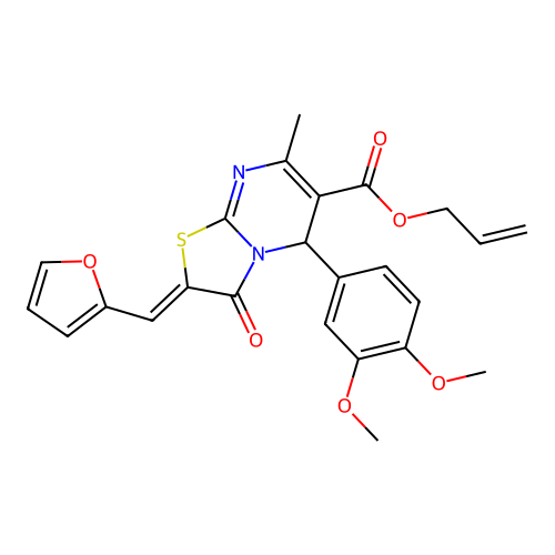 (Z)-allyl 5-(3,4-dimethoxyphenyl)-2-(furan-2-ylmethylene)-7-methyl-3-oxo-3,5-dihydro-2H-thiazolo[3,2-a]pyrimidine-6-carboxylate structure