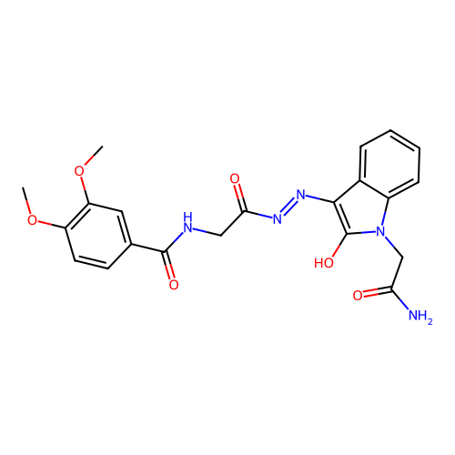 (Z)-N-(2-(2-(1-(2-amino-2-oxoethyl)-2-oxoindolin-3-ylidene)hydrazinyl)-2-oxoethyl)-3,4-dimethoxybenzamide structure