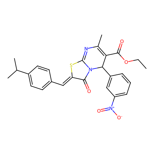 (Z)-ethyl 2-(4-isopropylbenzylidene)-7-methyl-5-(3-nitrophenyl)-3-oxo-3,5-dihydro-2H-thiazolo[3,2-a]pyrimidine-6-carboxylate structure