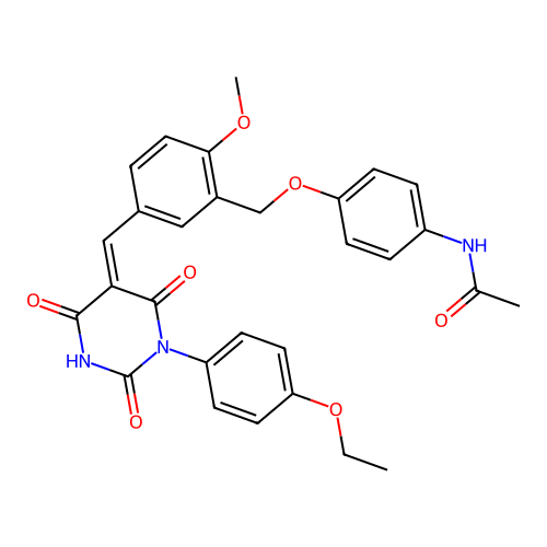 (Z)-N-(4-((5-((1-(4-ethoxyphenyl)-2,4,6-trioxotetrahydropyrimidin-5(2H)-ylidene)methyl)-2-methoxybenzyl)oxy)phenyl)acetamide structure