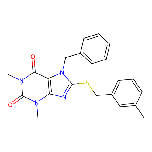 7-benzyl-1,3-dimethyl-8-[(3-methylbenzyl)sulfanyl]-3,7-dihydro-1H-purine-2,6-dione structure