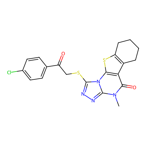 1-((2-(4-chlorophenyl)-2-oxoethyl)thio)-4-methyl-6,7,8,9-tetrahydrobenzo[4,5]thieno[3,2-e][1,2,4]triazolo[4,3-a]pyrimidin-5(4H)-one structure