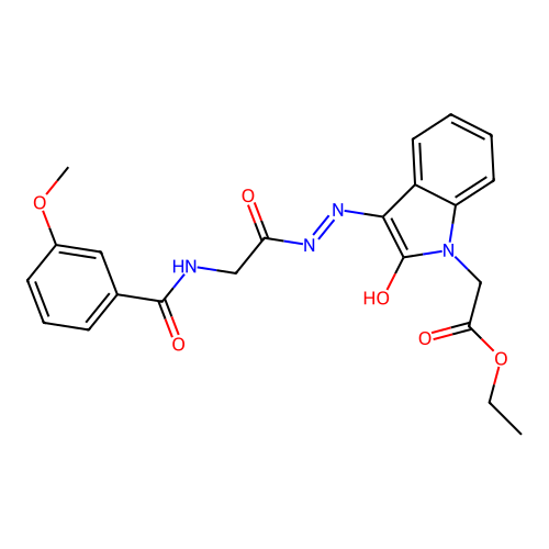 (Z)-ethyl 2-(3-(2-(2-(3-methoxybenzamido)acetyl)hydrazono)-2-oxoindolin-1-yl)acetate structure