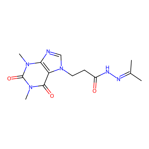 3-(1,3-dimethyl-2,6-dioxopurin-7-yl)-N-(propan-2-ylideneamino)propanamide structure