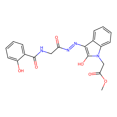 methyl 2-(3-(2-(2-(2-hydroxybenzamido)acetyl)hydrazono)-2-oxoindolin-1-yl)acetate structure