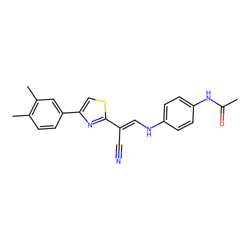 (E)-N-(4-((2-cyano-2-(4-(3,4-dimethylphenyl)thiazol-2-yl)vinyl)amino)phenyl)acetamide structure