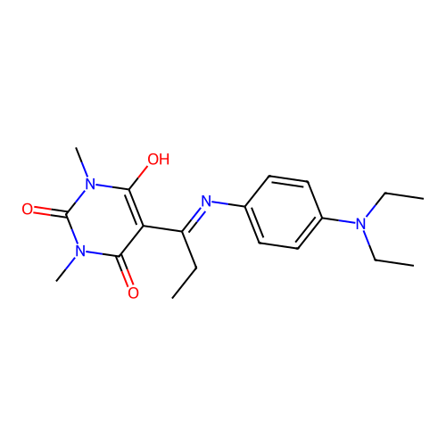5-[1-[4-(diethylamino)anilino]propylidene]-1,3-dimethyl-1,3-diazinane-2,4,6-trione structure