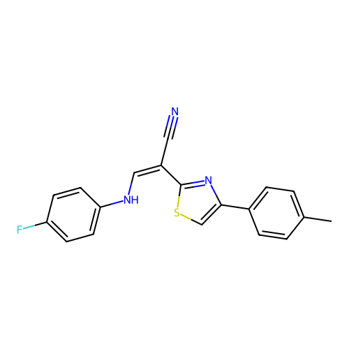 (2Z)-3-[(4-fluorophenyl)amino]-2-[4-(4-methylphenyl)-1,3-thiazol-2-yl]prop-2-enenitrile structure